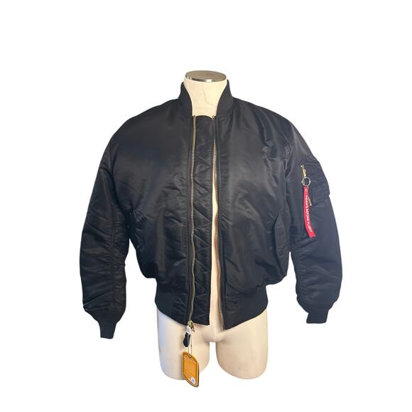 NWT Men M Alpha Industries Alpha Ma-1 Flight Jacket Bomber Coat Black Reversible - Picture 2 of 9